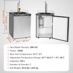 VEVOR Beer Kegerator, Single Tap Draft Beer Dispenser, Full Size Keg Refrigerator With Shelf, CO2 Tank(No Gas), Drip Tray & Rail, 23°F- 82.4°F Temperature Control, 162L, Silver