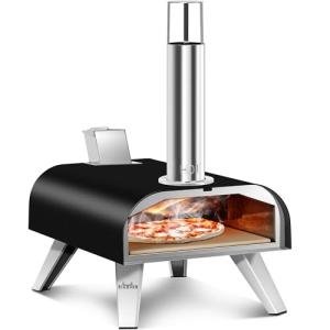 BIG HORN OUTDOORS 12" Black Pizza Ovens Wood Pellet Fired Pizza Maker, Stone-Baked Pizzas Made Easy Use Anywhere, Backyard Camping Party Cooking with your Family or Friend