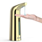 Greatmay Convenient Automatic Soap Dispenser,4 Adjustable Levels Touchless Hand Sanitizer Pump with Infrared Sensor, 400 ml Countertop Electric Soap Dispenser for Bathroom,Kitchen (Gold)