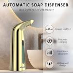 Greatmay Convenient Automatic Soap Dispenser,4 Adjustable Levels Touchless Hand Sanitizer Pump with Infrared Sensor, 400 ml Countertop Electric Soap Dispenser for Bathroom,Kitchen (Gold)