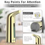 Greatmay Convenient Automatic Soap Dispenser,4 Adjustable Levels Touchless Hand Sanitizer Pump with Infrared Sensor, 400 ml Countertop Electric Soap Dispenser for Bathroom,Kitchen (Gold)