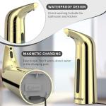 Greatmay Convenient Automatic Soap Dispenser,4 Adjustable Levels Touchless Hand Sanitizer Pump with Infrared Sensor, 400 ml Countertop Electric Soap Dispenser for Bathroom,Kitchen (Gold)