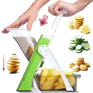 ONCE FOR ALL Safe Mandoline Slicer For Kitchen, Professional Vegetable Slicer For Food Potato Slices, Thickness Adjustable 0.1-8 mm Kitchen Artifact Fast Meal Prep (Green)