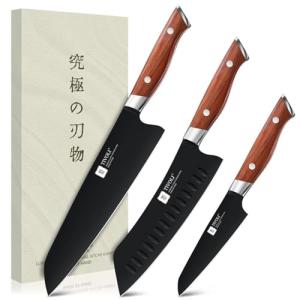 TIVOLI Chef Knife Set, Professional 3PC Knife Set, German High Carbon Stainless Steel Ultra Sharp Kitchen Knives with Full Tang Ergonomic Wood Handle for for Cooking, Gift for Men Women Christmas