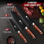 TIVOLI Chef Knife Set, Professional 3PC Knife Set, German High Carbon Stainless Steel Ultra Sharp Kitchen Knives with Full Tang Ergonomic Wood Handle for for Cooking, Gift for Men Women Christmas