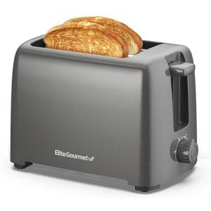 Elite Gourmet ECT1027G Cool-Touch 2 Slice Toaster, 6 Toast Settings & Cancel Function, Extra Wide 1.25” Slots Easily Fits Breads, English Muffins, Bagels & Waffles, Gunmetal Gray