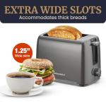 Elite Gourmet ECT1027G Cool-Touch 2 Slice Toaster, 6 Toast Settings & Cancel Function, Extra Wide 1.25” Slots Easily Fits Breads, English Muffins, Bagels & Waffles, Gunmetal Gray