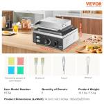VEVOR Electric Donut Maker, 1550W Commercial Doughnut Machine with Non-stick Surface, 6 Holes Double-Sided Heating Waffle Machine Makes 6 Doughnuts, Temperature 122-572℉, for Restaurant and Home Use