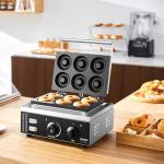 VEVOR Electric Donut Maker, 1550W Commercial Doughnut Machine with Non-stick Surface, 6 Holes Double-Sided Heating Waffle Machine Makes 6 Doughnuts, Temperature 122-572℉, for Restaurant and Home Use