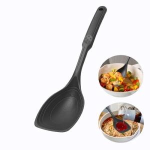 Silicone Spatula Spoon - Heat-Resistant Kitchen Utensil for Cooking & Baking, Non-Scratch Kitchen Utensil with Ergonomic Handle, Multi-Purpose Tool for Mixing, Flipping, Serving (Black)