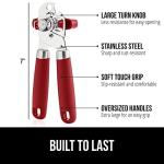 GORILLA GRIP Heavy Duty Stainless Steel Smooth Edge Manual Can Opener and Bottle Openers, Soft Comfortable Handle, Oversized Handheld Turn Knob, US Designed Multifunctional Kitchen Tool, Red
