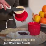 PriorityChef Butter Crock with Lid with Water Line, Ceramic French Butter Dish to Leave On Counter, Red