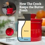 PriorityChef Butter Crock with Lid with Water Line, Ceramic French Butter Dish to Leave On Counter, Red