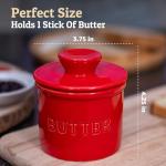 PriorityChef Butter Crock with Lid with Water Line, Ceramic French Butter Dish to Leave On Counter, Red