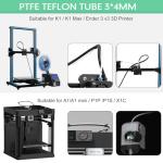 PTFE Teflon tubing 16.5ft 5m with Cutter & Connect, 3mm ID X 4mm OD 3D Printer Hose, Food Grade High Temperature Tube Pipe for Most 1.75mm Filament PLA ABS 3D Printer(Translucent)