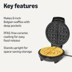 Amazon Basics Belgian Waffle Maker with Round 8-inch Ceramic Non-Stick Plate, Browning Control, Black