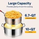 VIVOHOME 10Qt Stainless Steel Fish Fryer Pot with Thermometer and Lid, Deep Fryer with 6.7Qt Basket for Cooking Chicken Wings, Seafood, French Fries