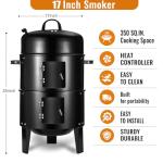 Vertical 17 Inch Charcoal Smoker Grill with Thermometers and Air Vent, Multi-Layer Meat 3-in-1 Portable light weight with 2 Access Doors Grill Smoker (17 INCH)