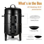 Vertical 17 Inch Charcoal Smoker Grill with Thermometers and Air Vent, Multi-Layer Meat 3-in-1 Portable light weight with 2 Access Doors Grill Smoker (17 INCH)