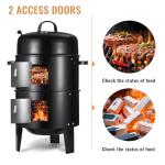 Vertical 17 Inch Charcoal Smoker Grill with Thermometers and Air Vent, Multi-Layer Meat 3-in-1 Portable light weight with 2 Access Doors Grill Smoker (17 INCH)