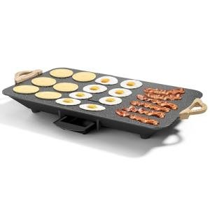 BBQ Masters 12x20 Inch Electric Griddle – 1700W Quick & Even Heating, ILAG Granite Nonstick Coating, Sloped Surface & Frameless Design for Effortless Cleaning, Perfect for Family Meals, Black