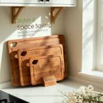 Astercook Deep-Carbonized Bamboo Cutting Boards for Kitchen with Wood Storage Stand, Reversible Charcuterie & Chopping Boards with Juice Grooves and Easy-Grip Handles, Knife-Friendly, Kitchen Gift