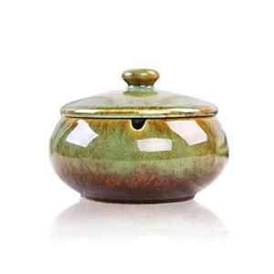 Lependor Ceramic Ashtray with Lids, Windproof, Cigarette Ashtray for Indoor or Outdoor Use,Ash Holder for Smokers,Desktop Smoking Ash Tray for Home Office Decoration - Green