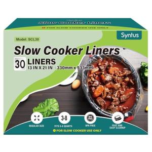 Syntus Slow Cooker Liners, 30 Count Cooking Bags Large Size Disposable Pot Liners Plastic Bags, Fit 3QT to 8QT for Slow Cooker Cooking Trays, 13"x 21", 30 Liners