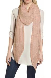 Lina & Lily Silver Gold Glitters Shimmer Foil Stars Women Scarf Shawl Wrap (Light Pink (silver stars))