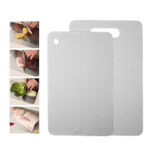 2 Packs Stainless Steel Cutting Board for Kitchen, 304 Steel Non Stick Metal Chopping Cutting Board by YAAHEIJA for Meat Fruit & Vegetable (13.4 x 9, 11.8 x 7.9 in)