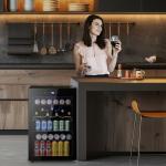 4.4 Cu.ft Beverage Refrigerator Cooler, 145 Can Mini Fridge Glass Door with Adjustable Shelves, Digital Temperature Display, Freestanding Small Drink Fridge for Home, Office or Bar(Black)