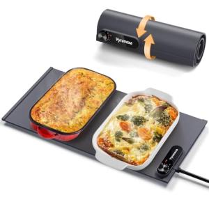 Warming Mat for Food - Space-Saving, Fits Two Baking Dishes, 7 Temp Settings, 4h Auto Shut-Off, Durable Silicone Surface, Easy to Clean, Perfect for Parties and Everyday Use (Gray, Medium)