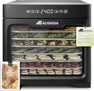 Ausegia Commercial Large Food Dehydrator, Usable Area up to 22.67ft², 1200W Full Stainless Steel Dryer Machine, up to 190℉ Temperature, for Meat, Fruit, Veggies, Beef, Herbs (8 Trays Dehydrator)