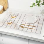 2 PCS Large Stone Dish Drying Mat for Kitchen Counter,Quick Dry Stone Dishes Mats,Marbled Water Absorbing Diatomaceous Earth Drying Pad for Countertop Bottles Utensils Cups(Gold White 24"x16"&8"x4")