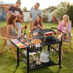 Leteuke Pizza Oven Table, Grill Cart Table for Blackstone Griddle, Outdoor Pizza Oven Stand Fits Ninja, Cuisinart, Gozney, Solo Stove, BBQ Prep Tables Station with Seasoning Tray, 47.2"x27.5"x35.8"