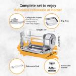 ROTO-Q 360 Cordless Universal Rotisserie Kit for Grills Ovens and Smokers - Non-Electric Wind-up Spit Roaster, Gas or Charcoal BBQ - Indoor/Outdoor (Stainless Steel)