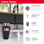 American Standard 10-US-AS-5 Garbage Disposal Anti-Jam Stainless Steel Food Waste Grinding System, Slim Line, 1/2 HP, Black