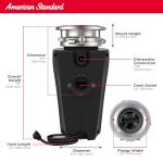 American Standard 10-US-AS-5 Garbage Disposal Anti-Jam Stainless Steel Food Waste Grinding System, Slim Line, 1/2 HP, Black