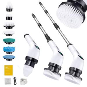 Electric Spin Scrubber with Long Handle & Replaceable Heads