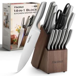 FIKSHOT Kitchen Knife Block Set with Santoku Knife