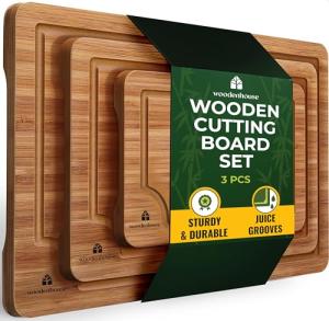 3-Piece Bamboo Cutting Board Set with Juice Grooves