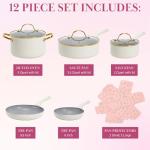 Paris Hilton Nonstick Cookware Set, 12-Piece Cream