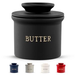 Ceramic Butter Crock with Lid - Matte Black