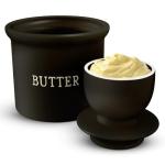 Ceramic Butter Crock with Lid - Matte Black