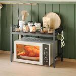 Expandable Microwave Stand with Organizer Shelves and Hooks