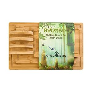 Bamboo Cutting Board Set with Holder and Juice Grooves