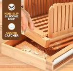 Bread Slicer for Homemade Bread - Adjustable Bamboo Bread Cutter with Knife, Foldable Slicing Guide & Crumb Tray - Bread Loaf Slicer for Sourdough, Cakes, Bagels, Loaves - Kitchen Baking Tool & Gift