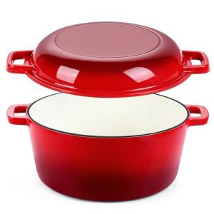 P&P CHEF 5Qt Red Cast Iron Dutch Oven