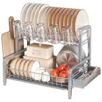 2-Tier Stainless Steel Dish Drying Rack with Drainboard