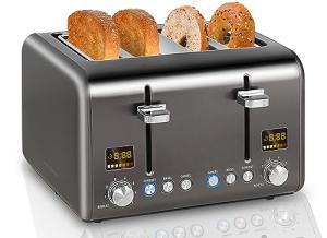 SEEDEEM 4-Slice Stainless Steel Toaster with LCD